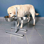 Barra 2 comederos, 2.8 l, ø25 cm, pie en H, 50 cm, Gris