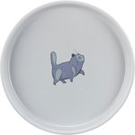 Bowl, flat and wide, cat, ceramic, 0.6 l/ø 23 cm, grey